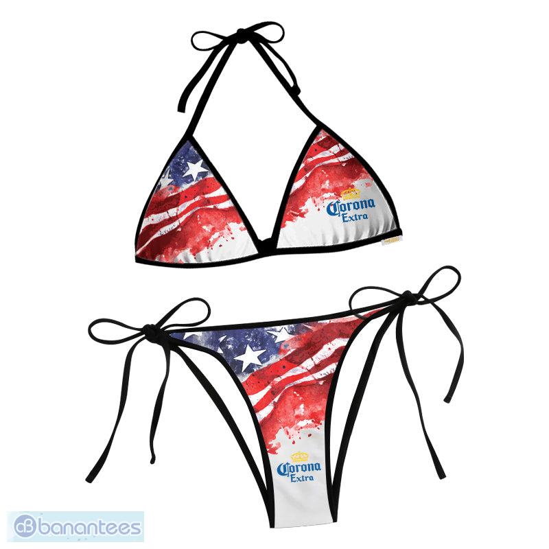 Corona Blur American Flag String Bikini Gift Women Beach Summer Banantees