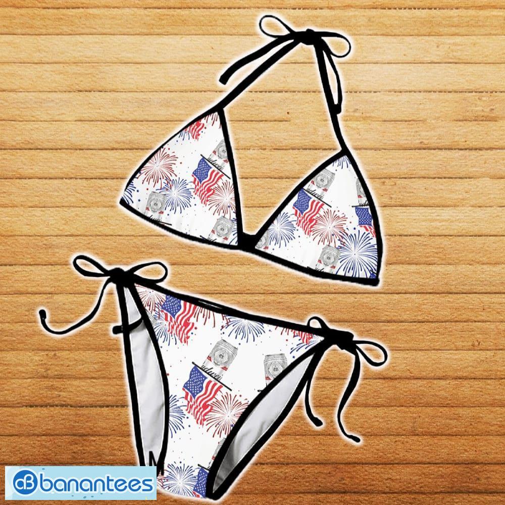 Budweiser American Flag Fireworks String Bikini Set Swimsuit Beach