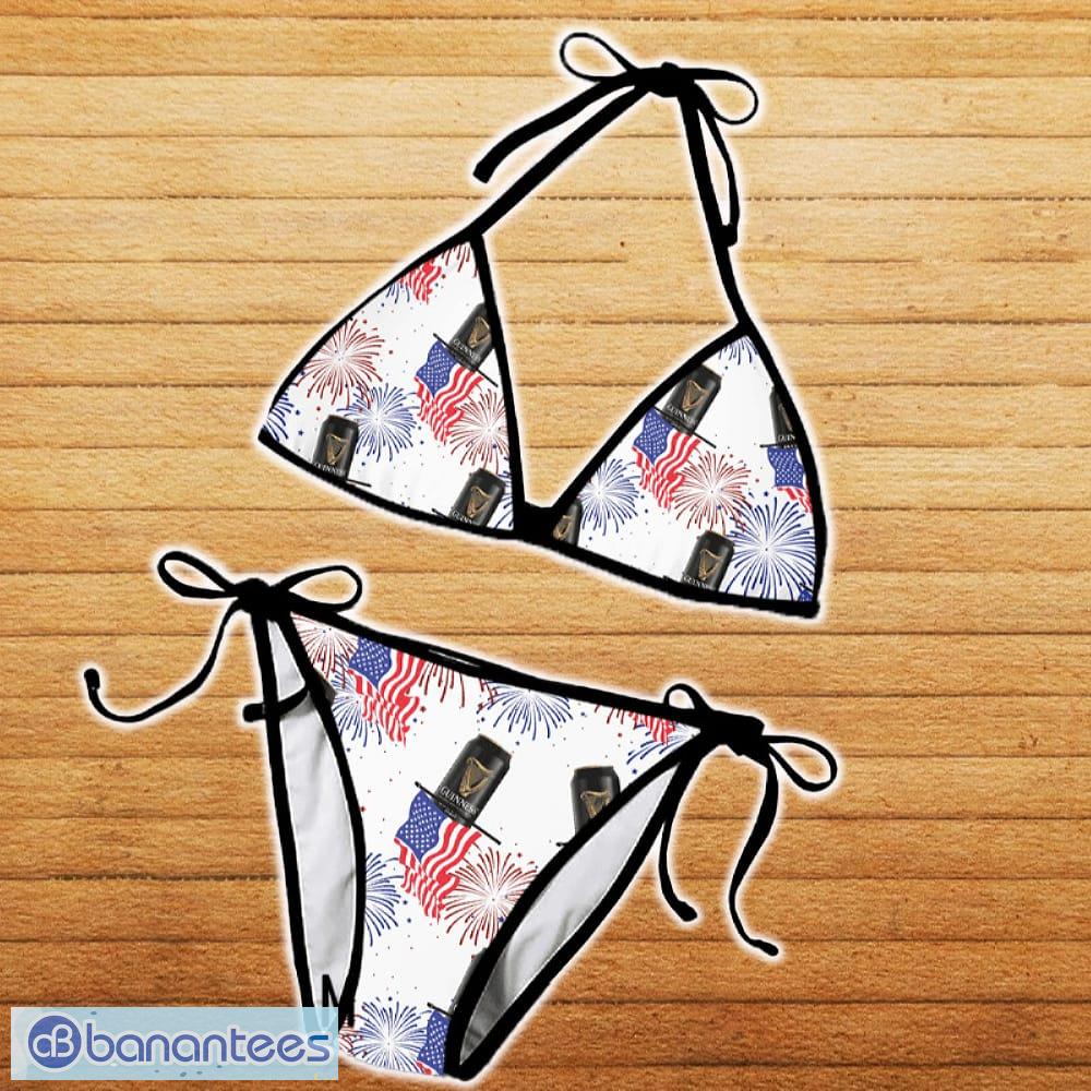 Guinness American Flag Fireworks String Bikini Set Swimsuit Beach