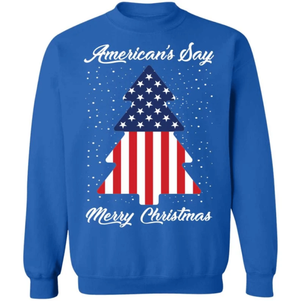 American Flag American's Say Merry Christmas Flag Tree Christmas Sweatshirt Sweatshirt Blue S