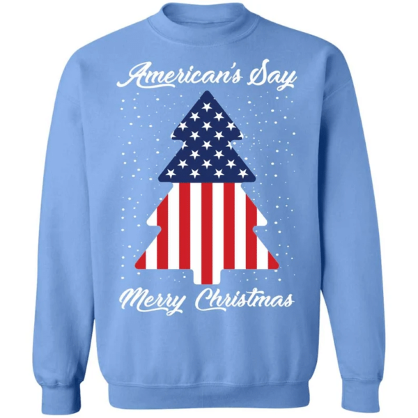 American Flag American's Say Merry Christmas Flag Tree Christmas Sweatshirt Sweatshirt Carolina Blue S