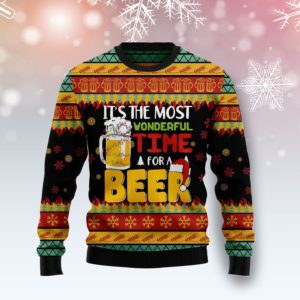 Beer Season It's the Most time Wonderful Time For Beer Christmas 3D Sweater AOP Sweater Black S