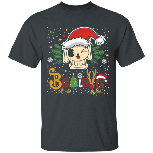 Believe Christmas Dog Lover T-Shirt Hoodie Unisex T-Shirt Dark Heather S