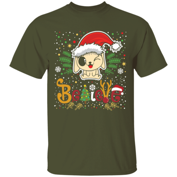 Believe Christmas Dog Lover T-Shirt Hoodie Unisex T-Shirt Military Green S