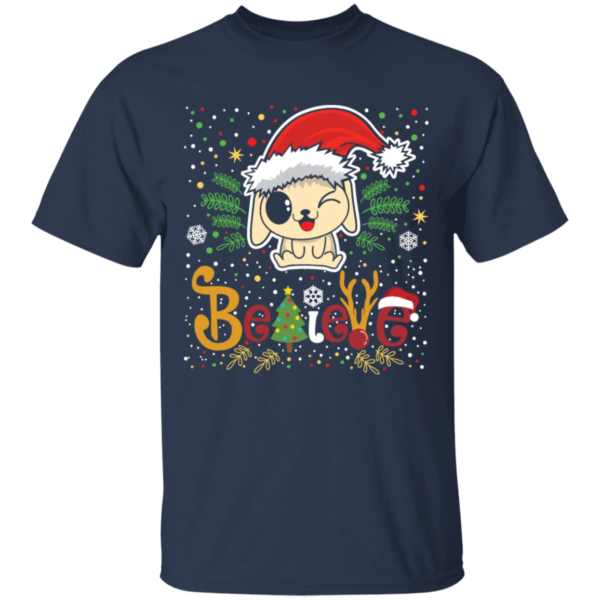 Believe Christmas Dog Lover T-Shirt Hoodie Unisex T-Shirt Navy S