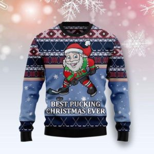 Best Pucking Christmas Ever Santa Claus Hockey Ugly Christmas Sweater AOP Sweater Navy S