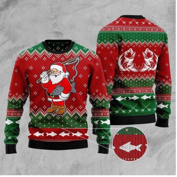 Big Fish For Christmas Funny Santa Fisherman Christmas Sweater AOP Sweater Red S