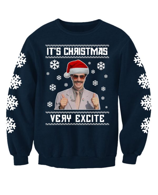 Borat It's Christmas Very Excite Christmas Sweater AOP Sweater Navy S