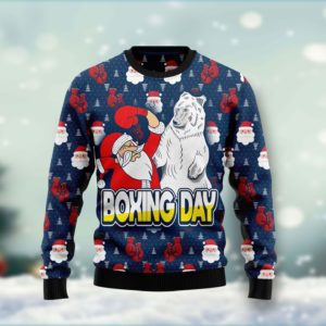 Boxing Day Santa And Bear Boxing Match Christmas 3D Sweater AOP Sweater Navy S