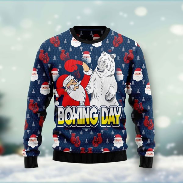 Boxing Day Santa And Bear Boxing Match Christmas 3D Sweater AOP Sweater Navy S