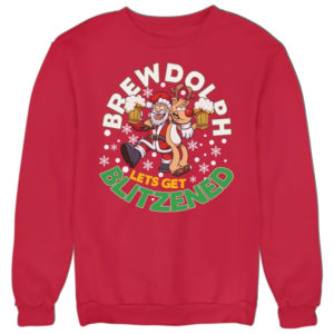 Brewdolph Let's Get Blitzened Ugly Santa And Reindeer Christmas Sweatshirt Sweatshirt Red S