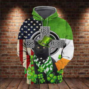 Cat Happy Black Cat Cross All Over Print 3D Shirt 3D Hoodie Green S