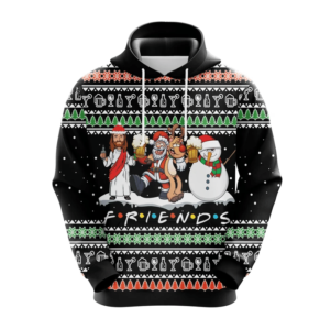 Christ Friends Jesus Santa Snowman Reindeer FRIENDS Funny Beer Party Christmas 3D Hoodie 3D Hoodie Black S