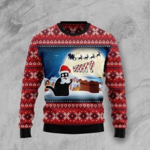 Christmas Black Cat Santa "What?" Chimney Christmas Sweater AOP Sweater Red S