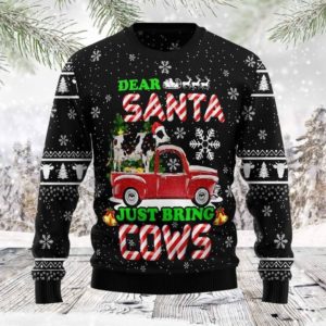 Christmas Car Dear Santa Just Bring Cows Christmas Sweater AOP Sweater Black S
