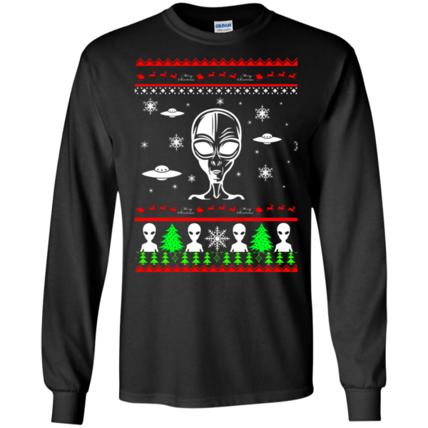 Christmas Gift Alien Ugly Christmas Shirt Long Sleeve Black S
