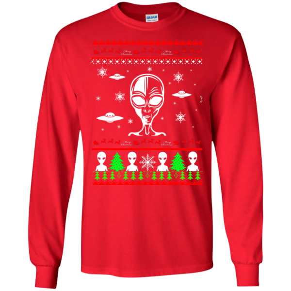 Christmas Gift Alien Ugly Christmas Shirt Long Sleeve Red S