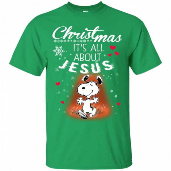 Christmas It’s All About Jesus Cute Snoopy Christmas T-Shirt Unisex T-Shirt Irish Green S