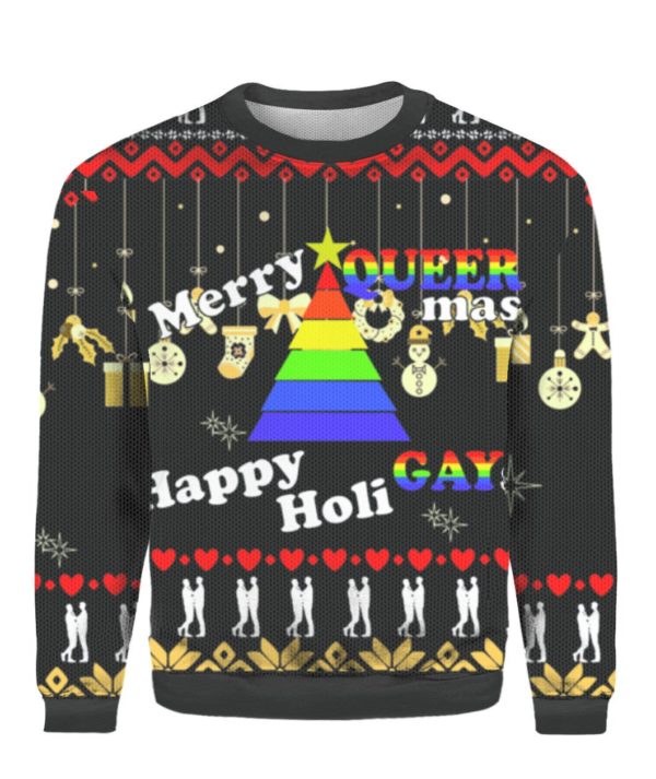 Christmas Tree Merry Queer Mas Happy Holi Gays Christmas Sweater AOP Sweater Black S