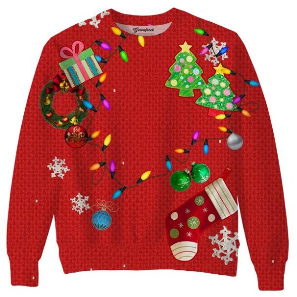 Christmas Tree Stocking Bauble Gift for Christmas 3D Sweater AOP Sweater Red S