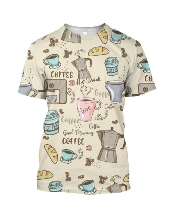 Coffee Lover Good Morning Funny Morning With Coffee And Bread Shirt 3D T-Shirt Chocolate S