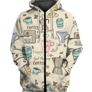 Coffee Lover Good Morning Funny Morning With Coffee And Bread Shirt 3D Zip Hoodie Chocolate S