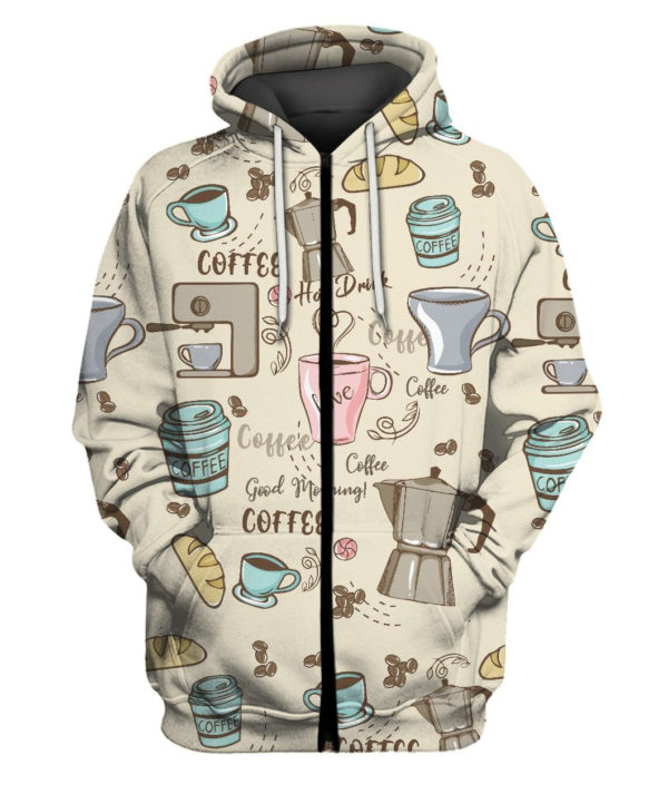 Coffee Lover Good Morning Funny Morning With Coffee And Bread Shirt 3D Zip Hoodie Chocolate S