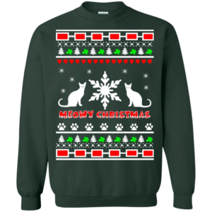 Couples Meowy Christmas Christmas Ugly Sweatshirt Sweatshirt Forest Green S