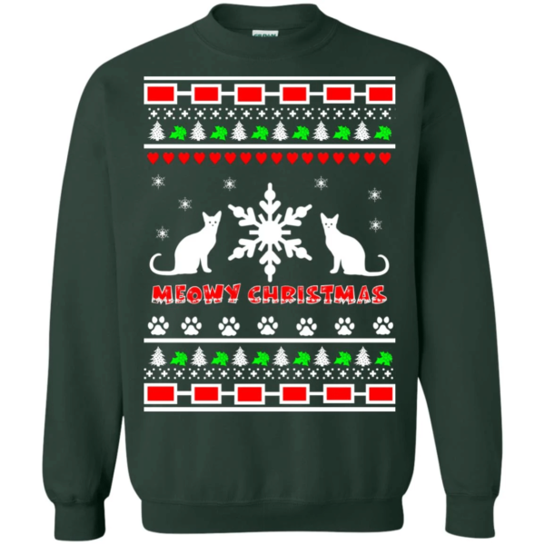 Couples Meowy Christmas Christmas Ugly Sweatshirt Sweatshirt Forest Green S