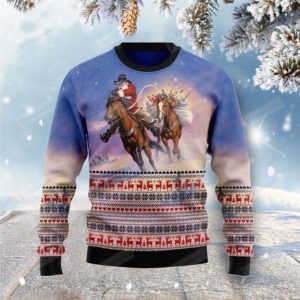 Cowboy Santa Clause Ugly Christmas Sweater AOP Sweater White S