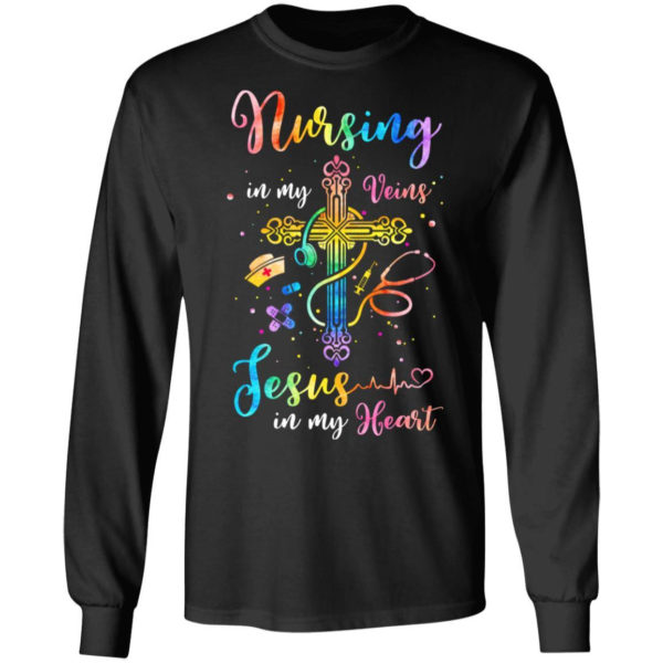 Cross Christ Nursing In My Veins Jesus In My Heart Christmas Shirt Long Sleeve Black S