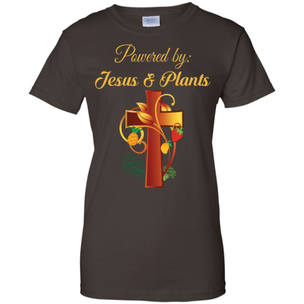 Cross Christian Powered By Jesus And Plants Christmas T-shirt Hoodie Ladies T-Shirt Dark Chocolate S