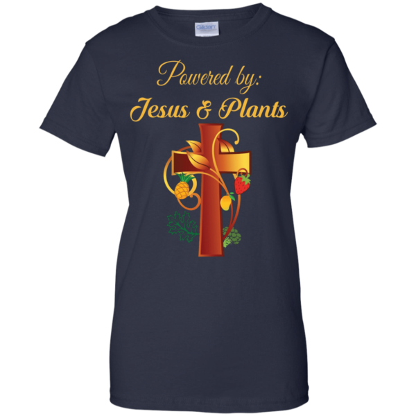 Cross Christian Powered By Jesus And Plants Christmas T-shirt Hoodie Ladies T-Shirt Navy S
