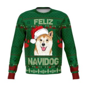 Cute Shiba Feliz Navidog Dog Lover Christmas Sweater AOP Sweater Green S
