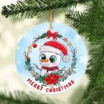 Cute Snowman Christmas Circle Ornament Circle Ornament Light Blue 1-pack
