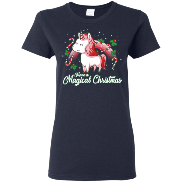 Cute Unicorn Rainbow Have A Magical Christmas Shirt Ladies T-Shirt Navy S
