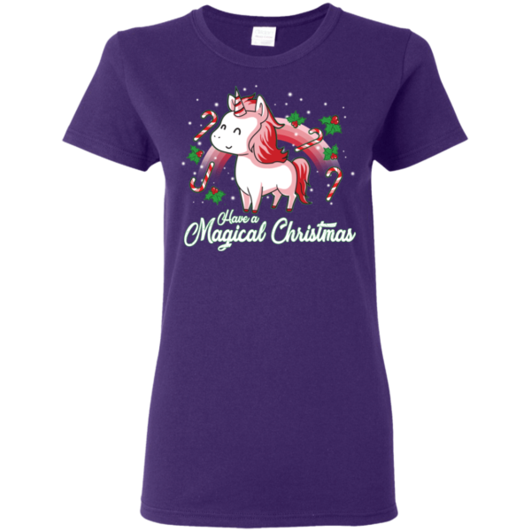 Cute Unicorn Rainbow Have A Magical Christmas Shirt Ladies T-Shirt Purple S