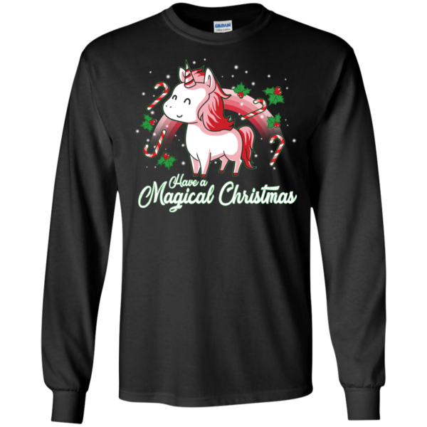 Cute Unicorn Rainbow Have A Magical Christmas Shirt Long Sleeve Black S