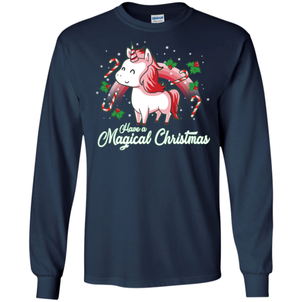 Cute Unicorn Rainbow Have A Magical Christmas Shirt Long Sleeve Navy S