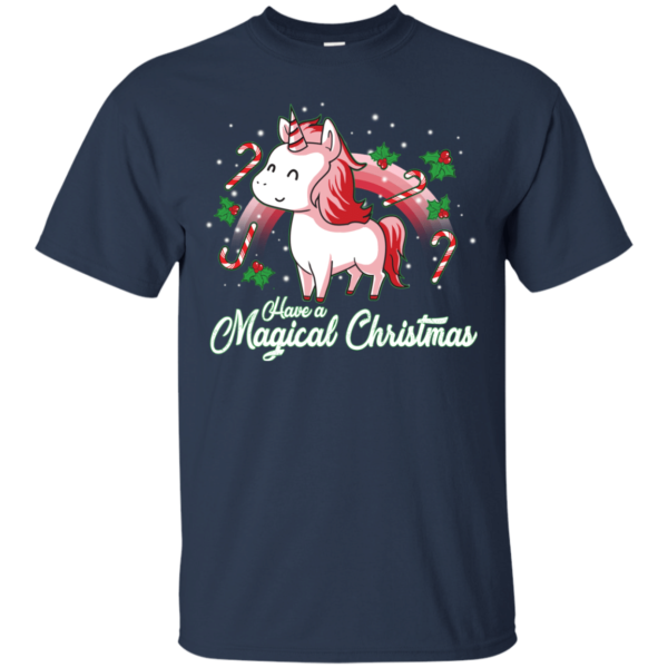 Cute Unicorn Rainbow Have A Magical Christmas Shirt Unisex T-Shirt Navy S