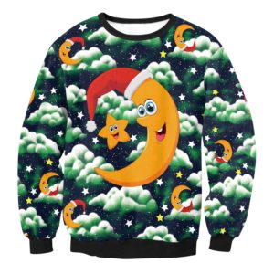 Cute Yellow Moon And Stars Santa Hat Christmas 3D Sweater AOP Sweater Yellow S