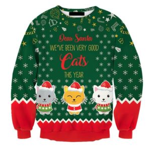 Dear Santa We're Been Very Good Cats This Year Cat Lover Christmas Sweater AOP Sweater Green S