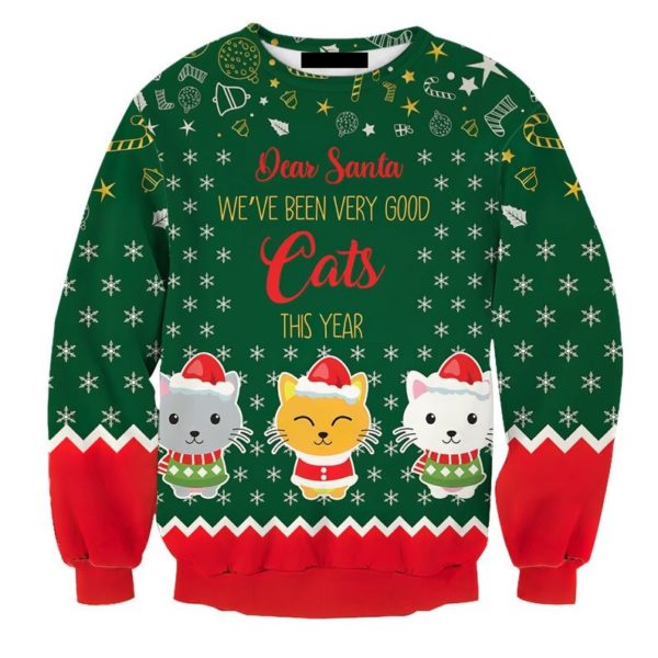 Dear Santa We're Been Very Good Cats This Year Cat Lover Christmas Sweater AOP Sweater Green S