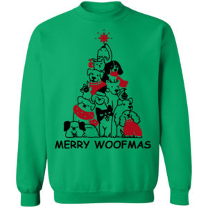 Dog Tree Merry Woofmas Christmas Sweatshirt Christmas Sweatshirt Irish Green S