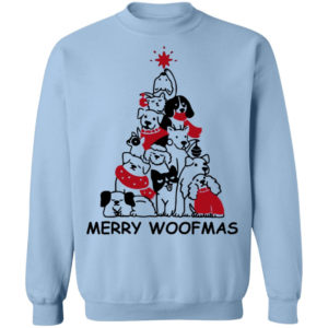 Dog Tree Merry Woofmas Christmas Sweatshirt Christmas Sweatshirt Light Blue S