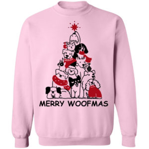 Dog Tree Merry Woofmas Christmas Sweatshirt Christmas Sweatshirt Light Pink S