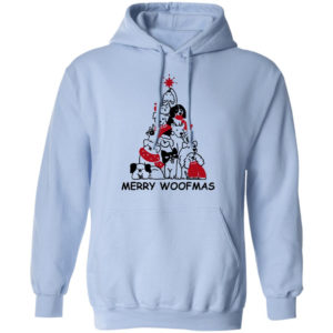 Dog Tree Merry Woofmas Christmas Sweatshirt Hoodie Light Blue S