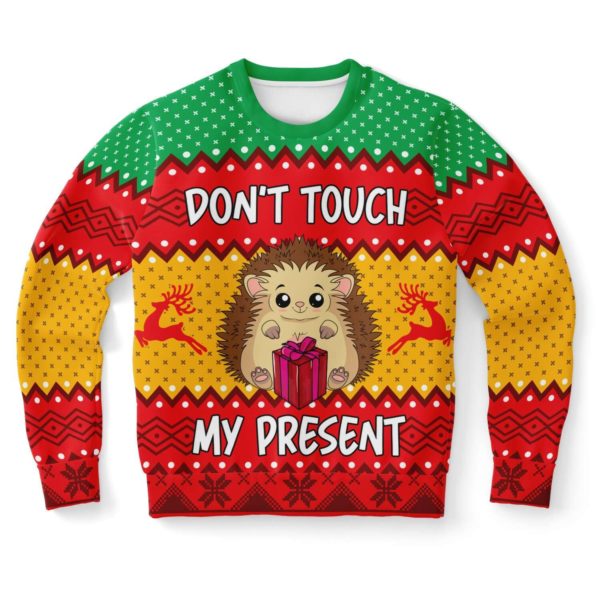Don't Touch My Present Ugly Hedgehogs With Gift Christmas Sweater AOP Sweater Red S