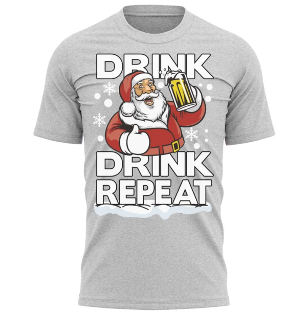 Drink Drink Repeat Santa Beer Lover Christmas T-Shirt Unisex T-Shirt Light Grey S