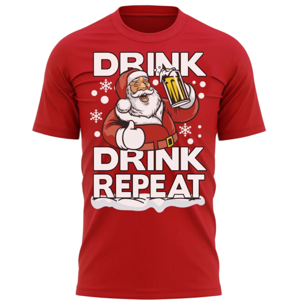 Drink Drink Repeat Santa Beer Lover Christmas T-Shirt Unisex T-Shirt Red S